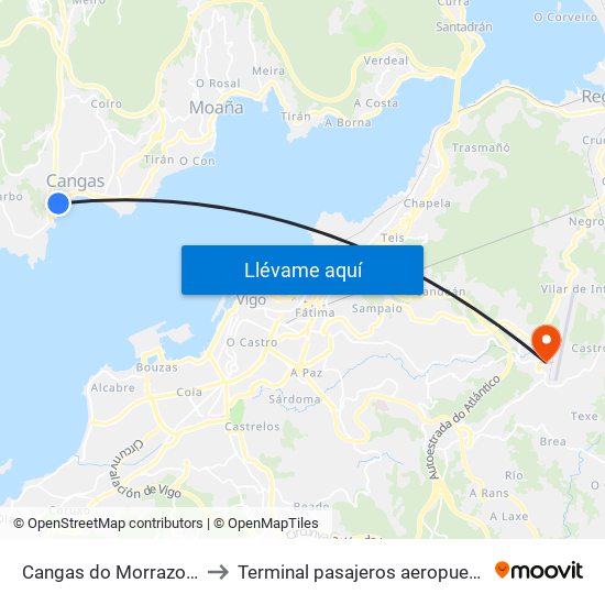 Cangas do Morrazo (E.A.) to Terminal pasajeros aeropuerto Vigo map