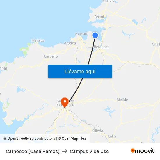 Carnoedo (Casa Ramos) to Campus Vida Usc map