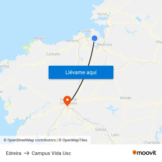 Edreira to Campus Vida Usc map