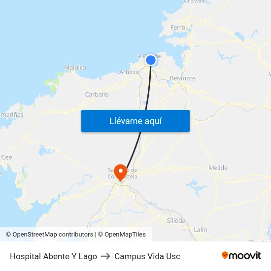Hospital Abente Y Lago to Campus Vida Usc map