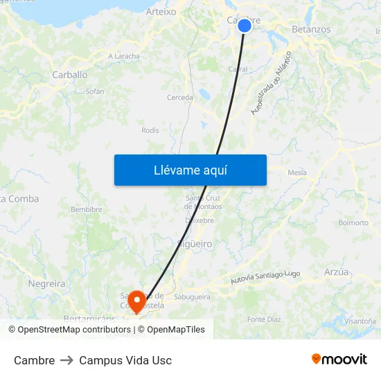 Cambre to Campus Vida Usc map