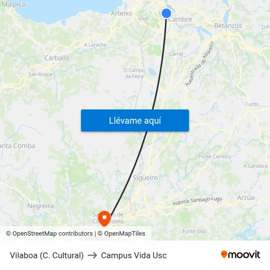 Vilaboa (C. Cultural) to Campus Vida Usc map