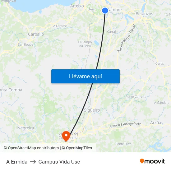A Ermida to Campus Vida Usc map