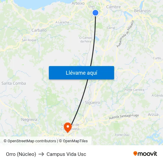 Orro (Núcleo) to Campus Vida Usc map