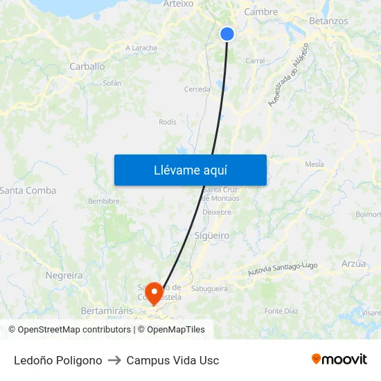 Ledoño Poligono to Campus Vida Usc map