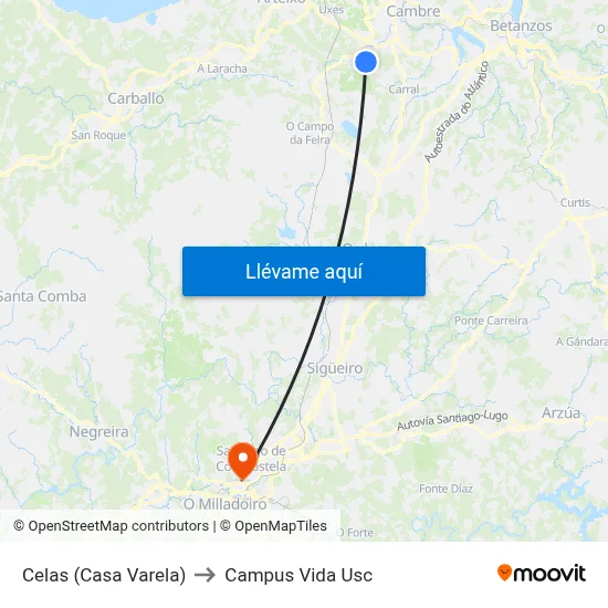 Celas (Casa Varela) to Campus Vida Usc map