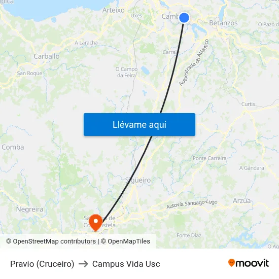 Pravio (Cruceiro) to Campus Vida Usc map