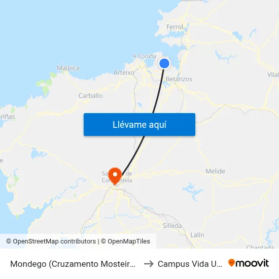 Mondego (Cruzamento Mosteirón) to Campus Vida Usc map