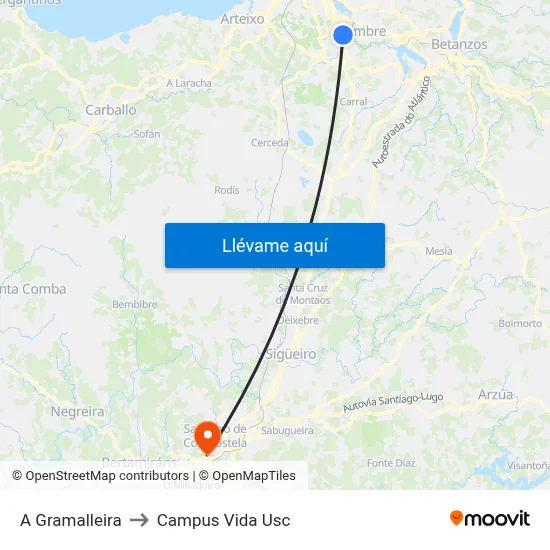 A Gramalleira to Campus Vida Usc map