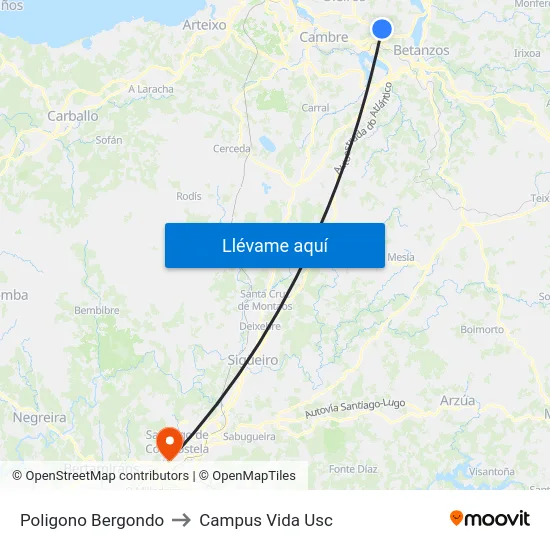 Poligono Bergondo to Campus Vida Usc map