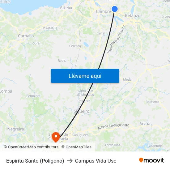 Espiritu Santo (Poligono) to Campus Vida Usc map