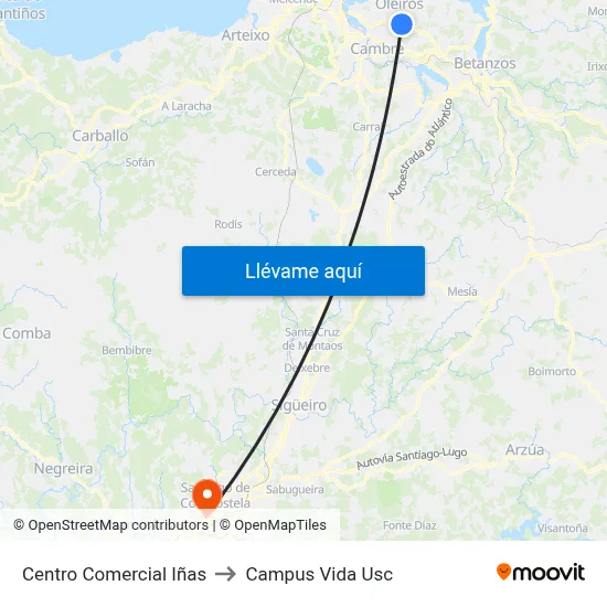 Centro Comercial Iñas to Campus Vida Usc map