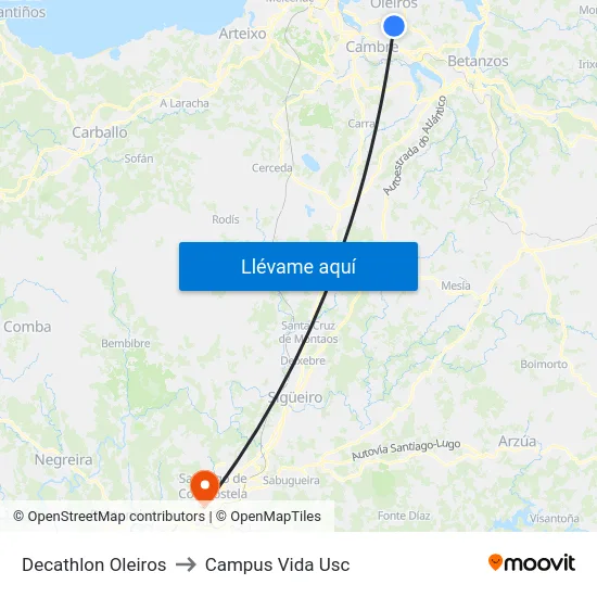 Decathlon Oleiros to Campus Vida Usc map