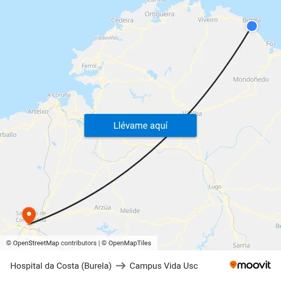 Hospital da Costa (Burela) to Campus Vida Usc map