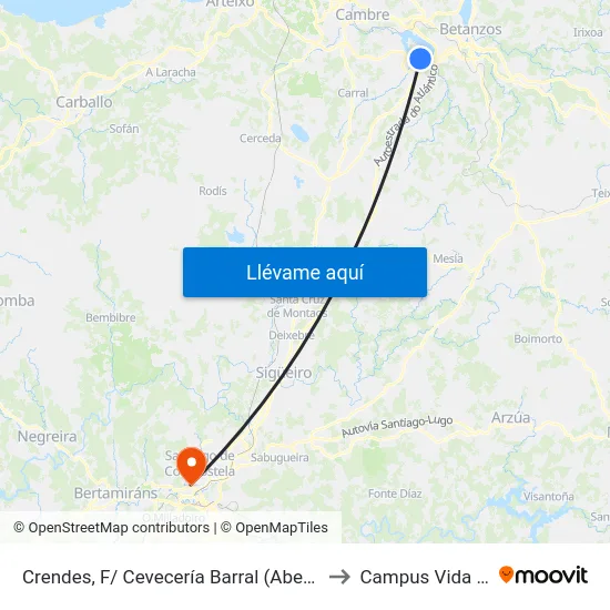 Crendes, F/ Cevecería Barral (Abegondo) to Campus Vida Usc map