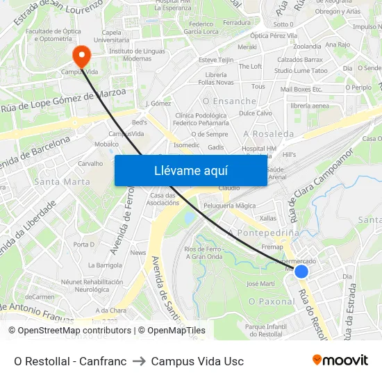 O Restollal - Canfranc to Campus Vida Usc map