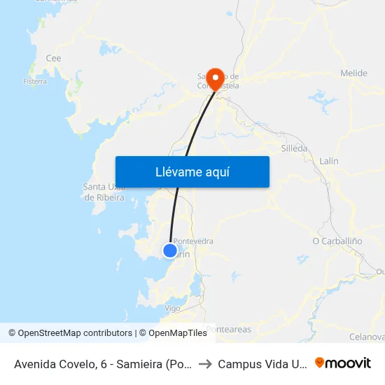 Avenida Covelo, 6 - Samieira (Poio) to Campus Vida Usc map