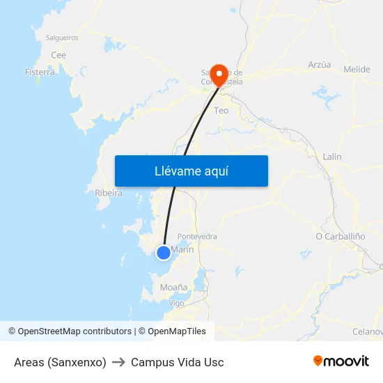 Areas (Sanxenxo) to Campus Vida Usc map