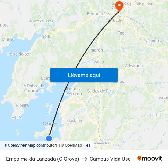 Empalme da Lanzada (O Grove) to Campus Vida Usc map