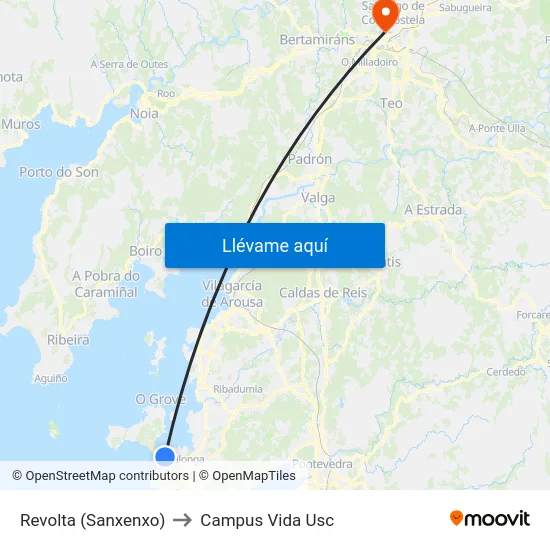 Revolta (Sanxenxo) to Campus Vida Usc map
