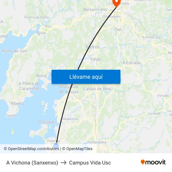 A Vichona (Sanxenxo) to Campus Vida Usc map