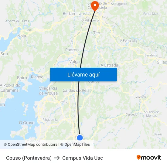 Couso (Pontevedra) to Campus Vida Usc map