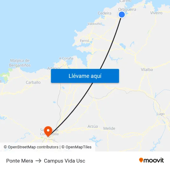 Ponte Mera to Campus Vida Usc map