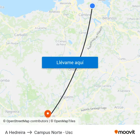 A Hedreira to Campus Norte - Usc map