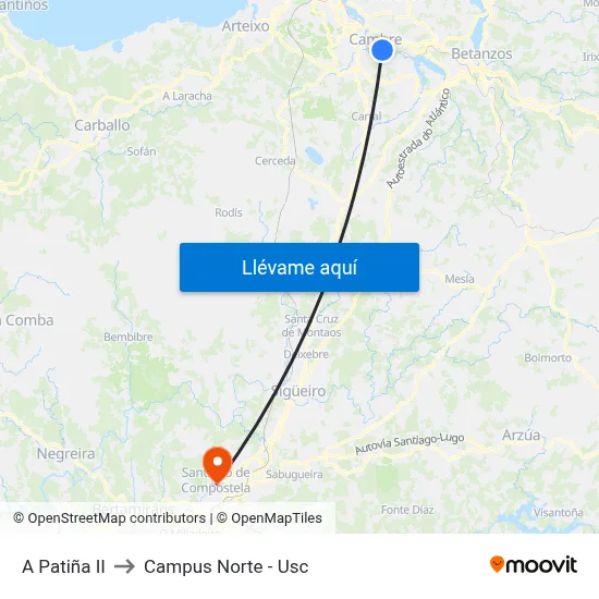 A Patiña II to Campus Norte - Usc map