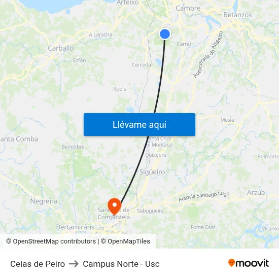 Celas de Peiro to Campus Norte - Usc map