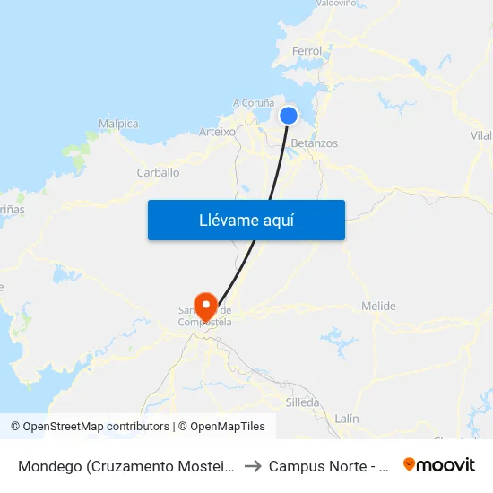 Mondego (Cruzamento Mosteirón) to Campus Norte - Usc map