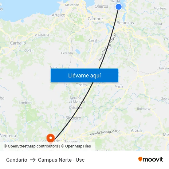 Gandario to Campus Norte - Usc map