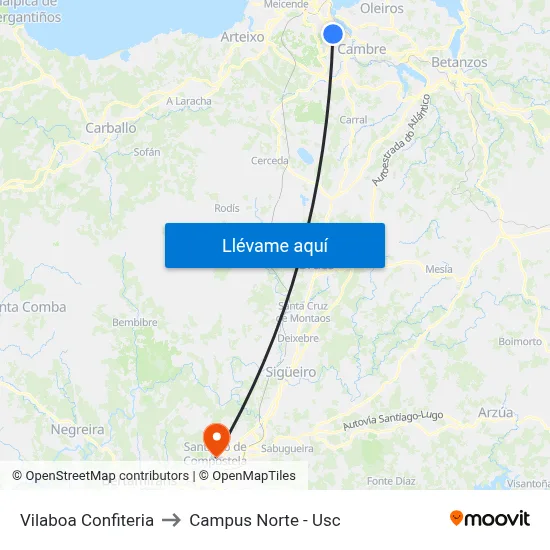 Vilaboa Confiteria to Campus Norte - Usc map