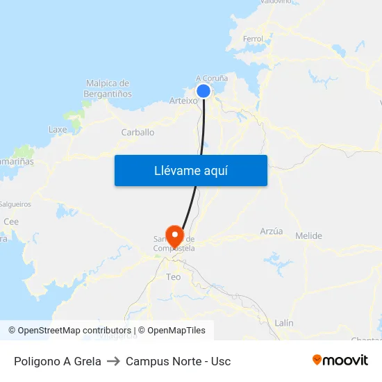 Poligono A Grela to Campus Norte - Usc map