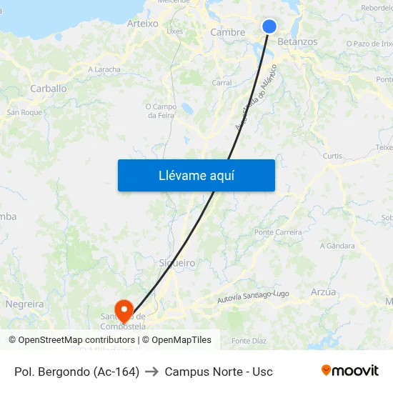 Pol. Bergondo (Ac-164) to Campus Norte - Usc map