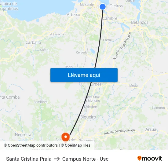 Santa Cristina Praia to Campus Norte - Usc map