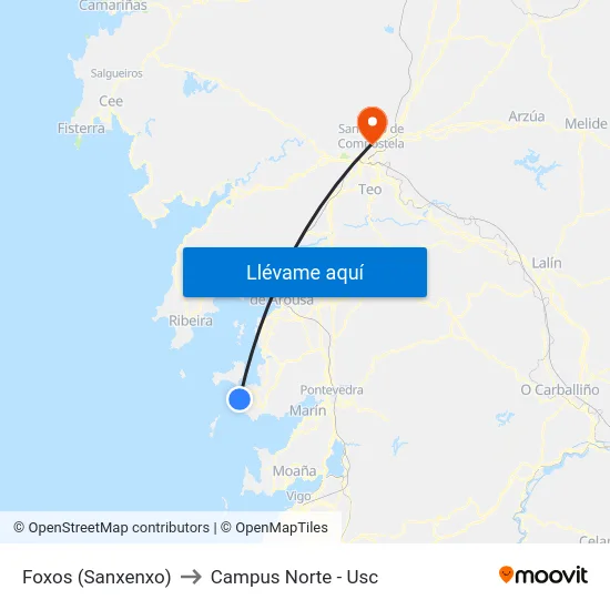 Foxos (Sanxenxo) to Campus Norte - Usc map