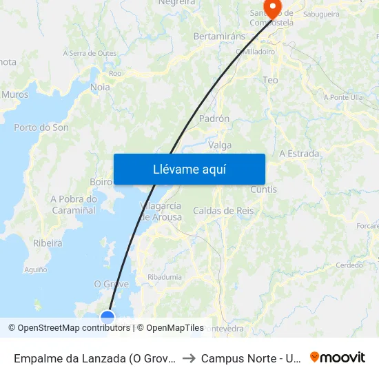 Empalme da Lanzada (O Grove) to Campus Norte - Usc map