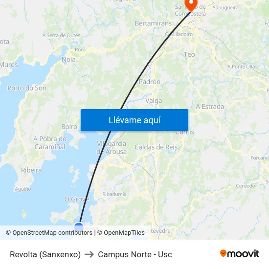 Revolta (Sanxenxo) to Campus Norte - Usc map