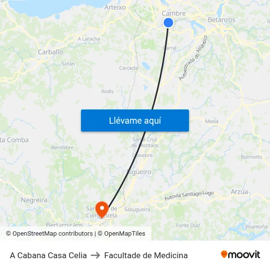 A Cabana Casa Celia to Facultade de Medicina map