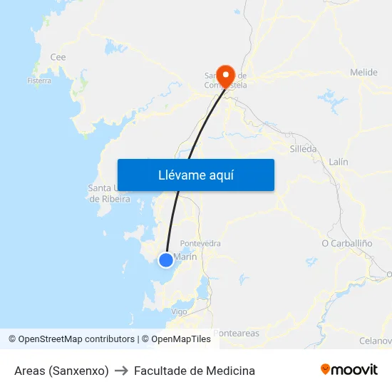 Areas (Sanxenxo) to Facultade de Medicina map