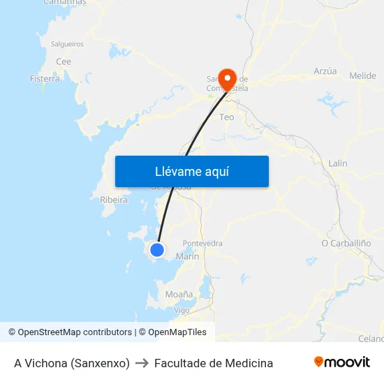 A Vichona (Sanxenxo) to Facultade de Medicina map