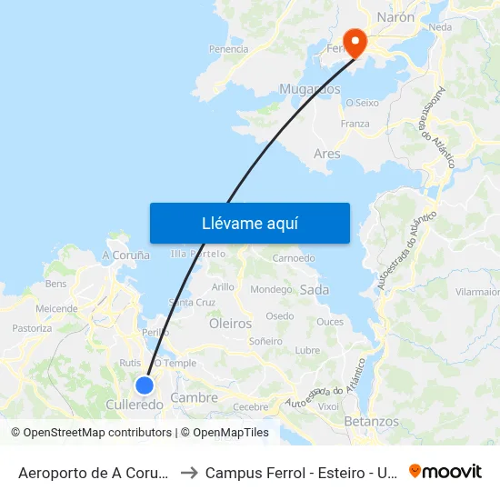 Aeroporto de A Coruña to Campus Ferrol - Esteiro - Udc map