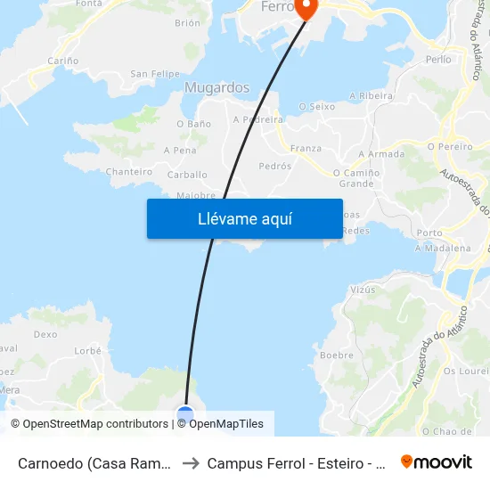 Carnoedo (Casa Ramos) to Campus Ferrol - Esteiro - Udc map