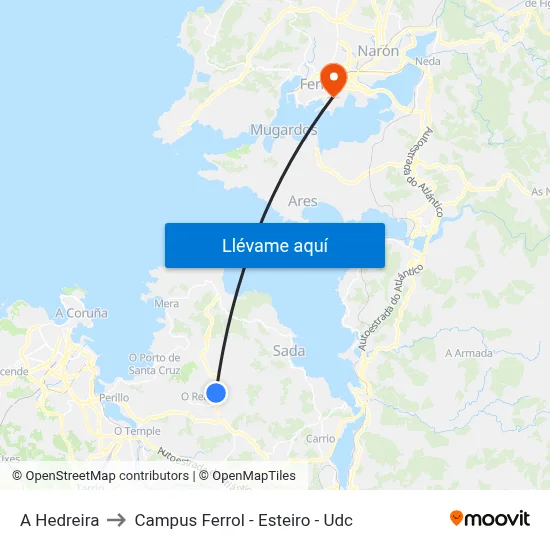 A Hedreira to Campus Ferrol - Esteiro - Udc map