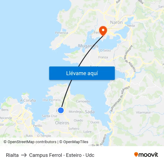 Rialta to Campus Ferrol - Esteiro - Udc map