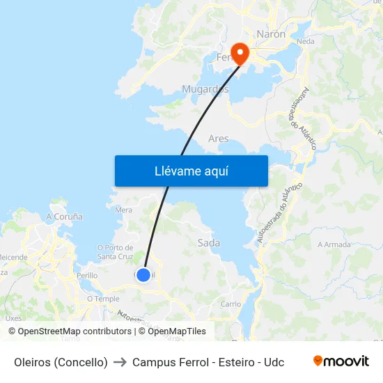 Oleiros (Concello) to Campus Ferrol - Esteiro - Udc map