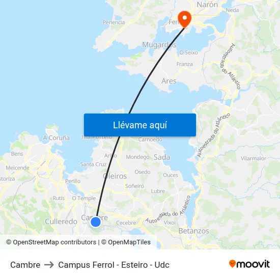 Cambre to Campus Ferrol - Esteiro - Udc map
