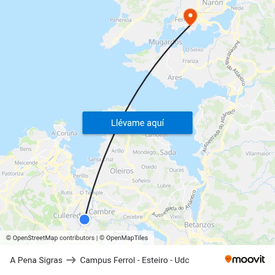 A Pena Sigras to Campus Ferrol - Esteiro - Udc map