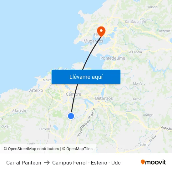 Carral Panteon to Campus Ferrol - Esteiro - Udc map